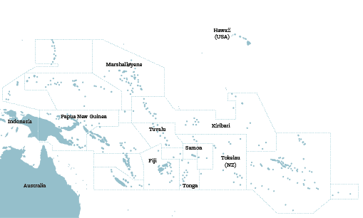 Kartutsnitt over øynasjoner i det sørvestlige Stillehavet.
