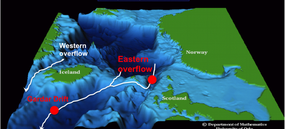 Oversikt over havbunnen i Nord-Atlanteren. (Illustrasjon: UiO.) 